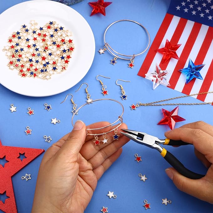 MARFOREVER 120 Pcs Patriotic Red White Blue Star Charms, 4th of July Charm - Image 4