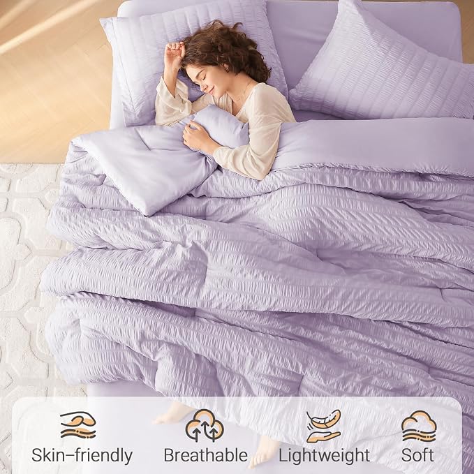 MUXHOMO 5 Pieces Twin XL Comforter Set, Seersucker Bed in a Bag Twin XL Size - Image 2