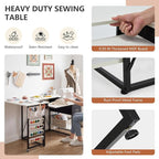 59" Folding Sewing Table with Adjustable Tabletop and Foldable Side Shelf | - Image 5