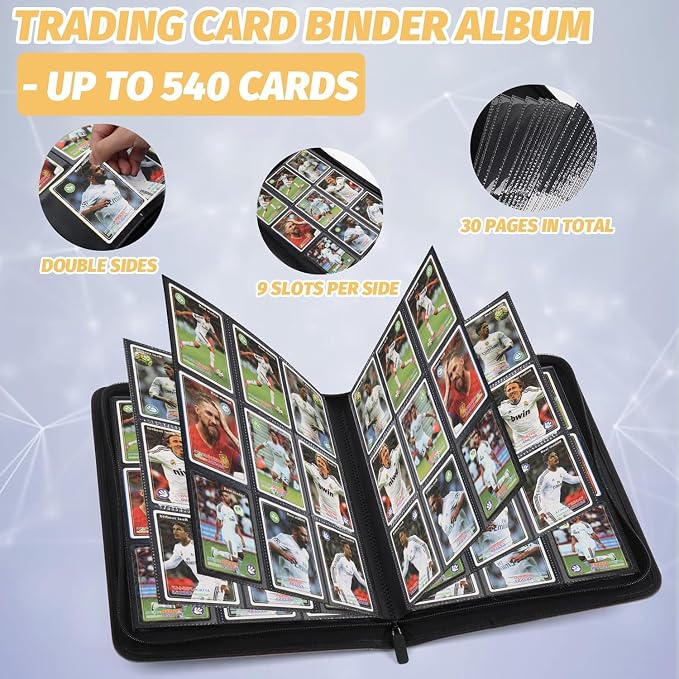 9 Pocket Card Binder, Premium Zip Trading Card Binder, 540 Double Sided Pocket - Image 6