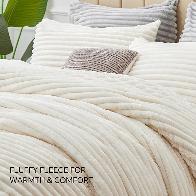 BEDELITE Fleece California King Comforter Set -Super Soft & Warm Fluffy Cream - Image 6