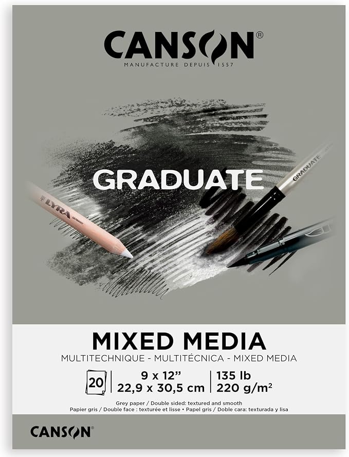Canson Graduate Grey Toned Mixed Media Pad, 9x12 inch, 20 Sheets | Artist Paper by Unknown