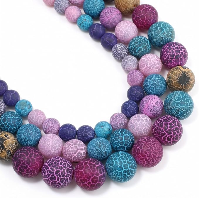 48pcs Natural Matte Colorful Oxidized Gemstone Beads，8mm Frosted Round Loose by Yochus