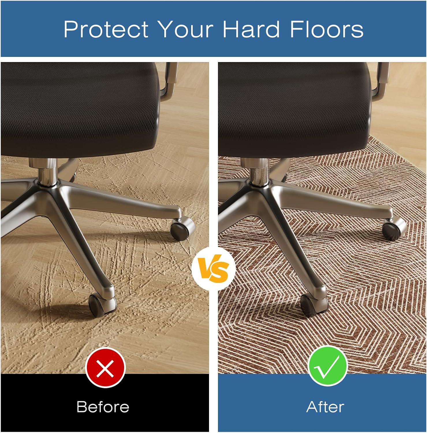 Office Chair Mat for Hardwood & Tile Floor, 40" x 55" Desk Chair Mat for Rolling Chairs, Anti-Slip Under Desk Rug Floor Protector for Home Office, Washable Area Rug for Living Room, Brown