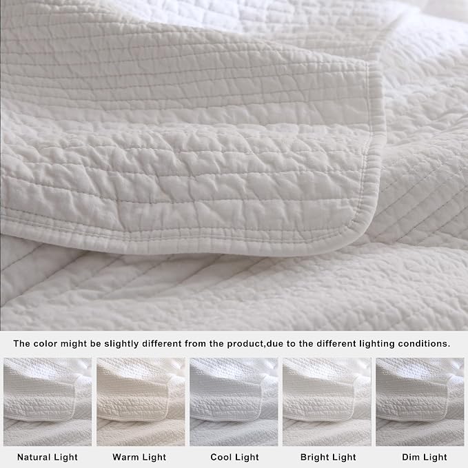 palassio Striped White 100% Cotton Quilt Twin Size Bedding Sets, Lightweight - Image 6