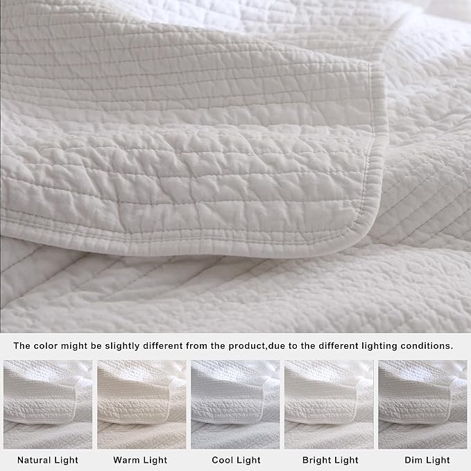 palassio Striped White 100% Cotton Quilt Queen Size Bedding Sets, Lightweight - Image 6