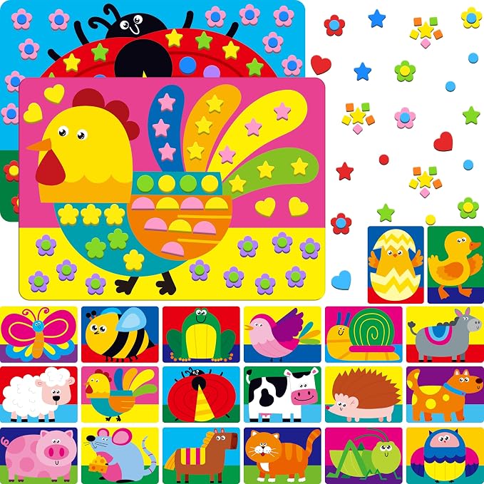 SpriteGru Foam Sticker Art Activity, 20 Farm Animal Art Boards by SpriteGru
