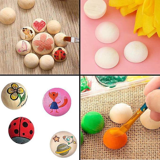 100pcs Half Wood Balls 1 Inch Diameter Unfinished Natural Mini Half Ball Split - Image 2