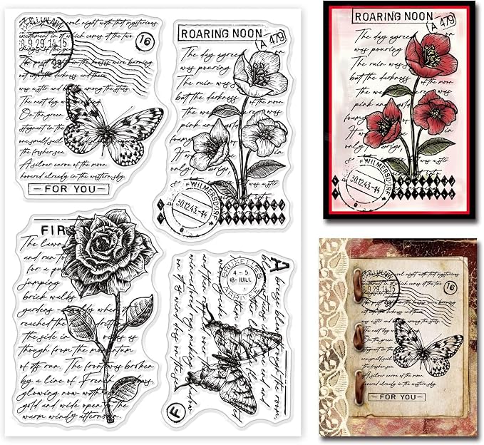 GLOBLELAND Vintage Floral Clear Stamp Art Words Transparent Silicone Stamp by GLOBLELAND
