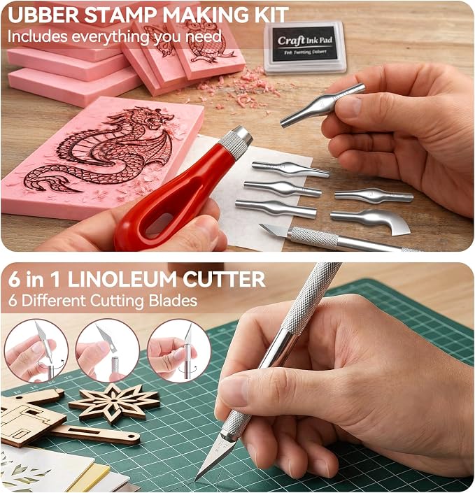 WAYCOM 5-Pack Linoleum Blocks for Printmaking: Linocut kit - Image 5