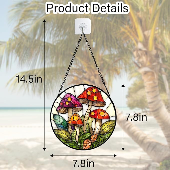 DASTOLL Stained Glass Window Hanging, Mushroom Leaves Suncatcher - Image 7