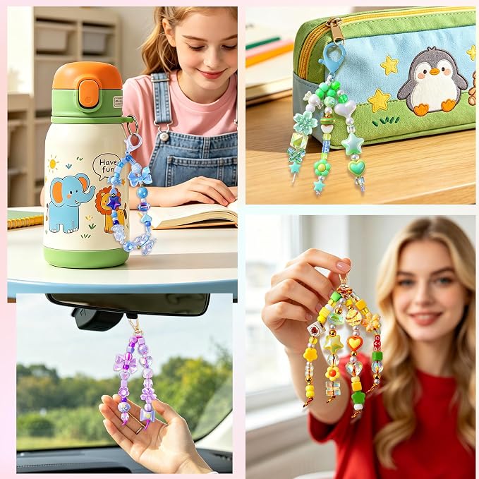 TOHONGADON 1812 Pcs Bead Keychain Making Kit, 7 Color Rainbow Beads Bag Charm - Image 9