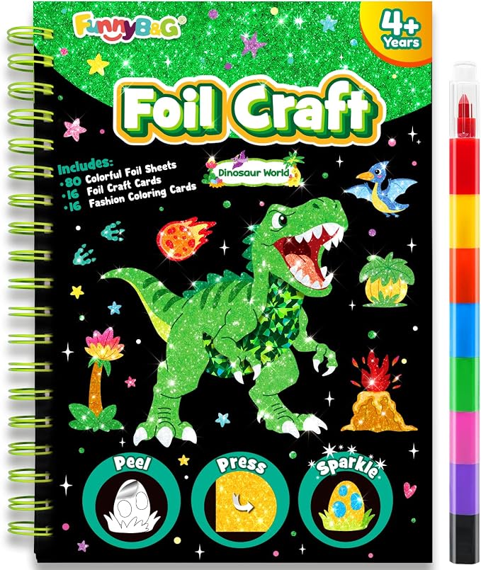 FUNNYB&G Foil Art Craft Kit for Boys 4-10 Years Old: Mess-Free & No-Glue by FUNNYBG