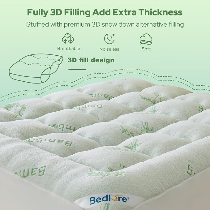 BEDLORE Twin Mattress Topper Viscose Derived from Bamboo, Thick Pillow Top - Image 5