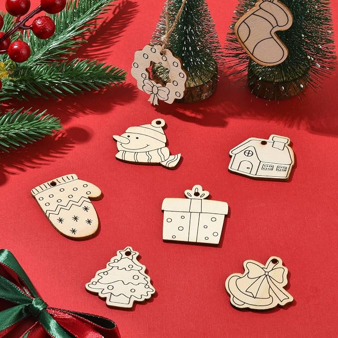 81 pcs 27 Styles Christmas Theme Unfinished Wooden Cutout Charms Snowman Winter - Image 6