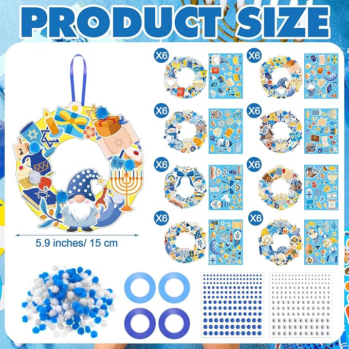 Hollowfly 48 Sets Hanukkah Wreath Craft Kits DIY Menorah Hanging Ornaments Make - Image 3