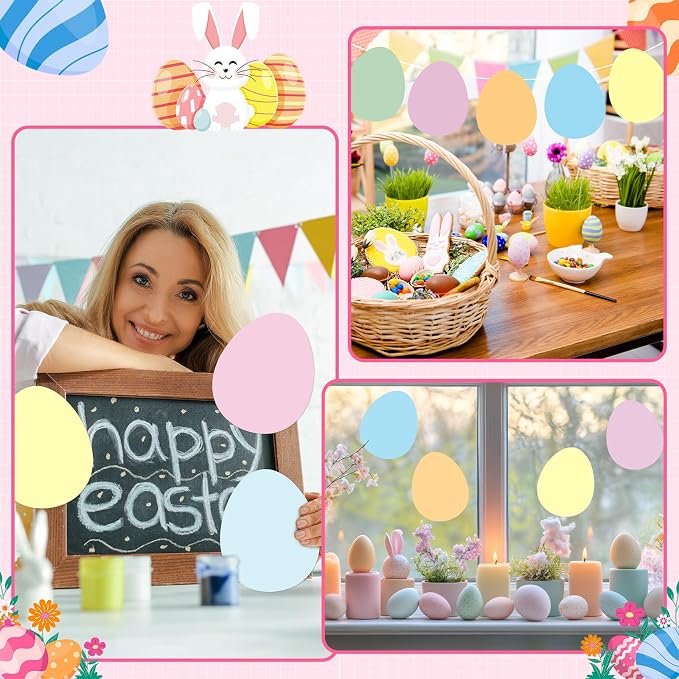 Funrous 80 Pcs Easter Egg Cutouts Pastel Egg Shape Paper Cutouts Easter - Image 3