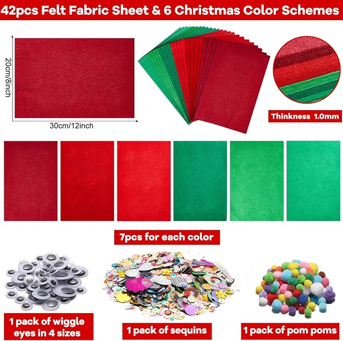 gisgfim 42Pcs Red and Green Gradient Felt Fabric Sheets 8 x 12 Inch Soft Thick - Image 2