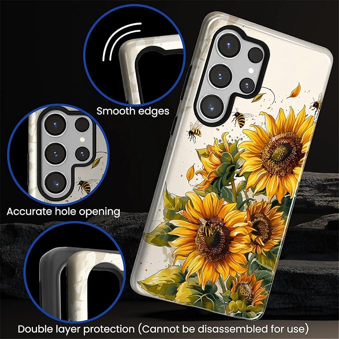 for Samsung Galaxy S25 Ultra Case, Sunflowers Bees Pattern Glossy 2 in 1 - Image 5