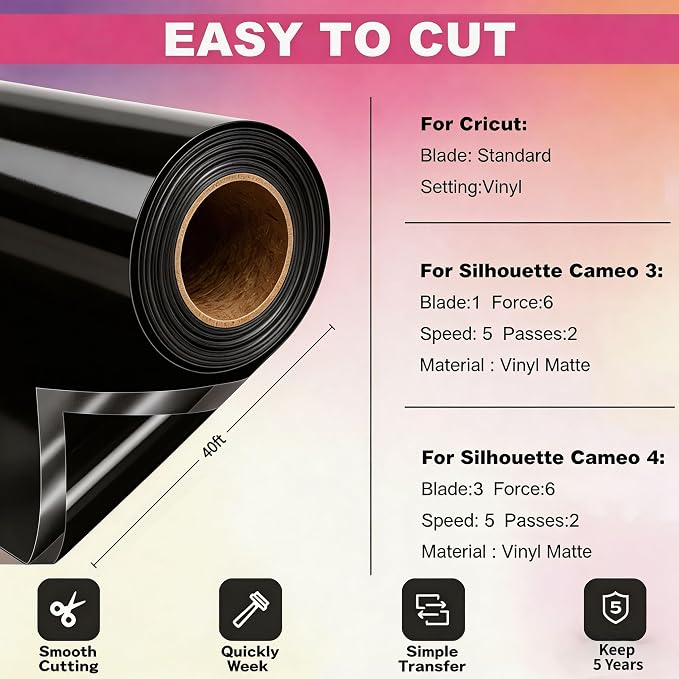 Black Permanent Vinyl for Cricut Cutting Machine, Waterproof, Durable Black - Image 3