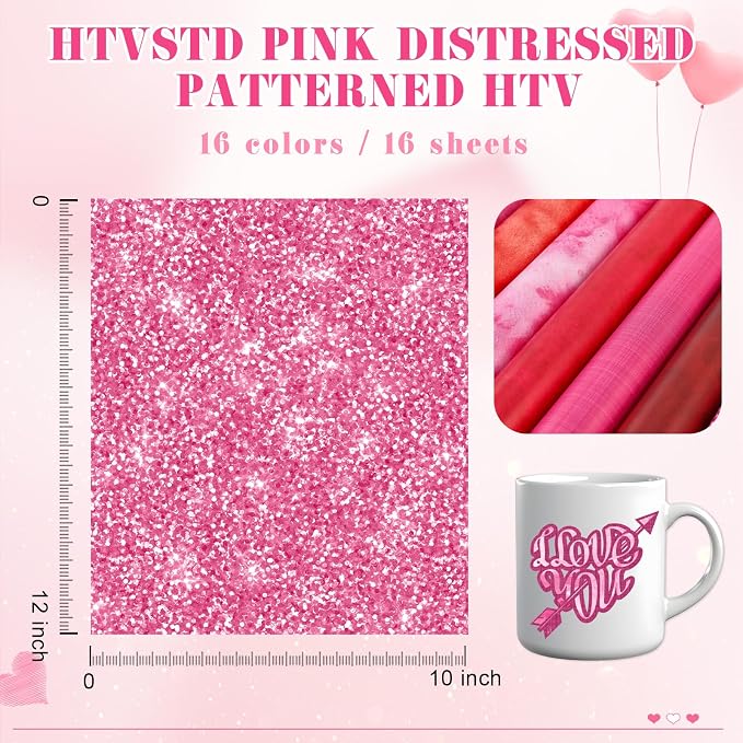 Fuchsia Texture Patterned Permanent Adhesive Vinyl 16pcs 12'' x 10'' | Pink Red - Image 2