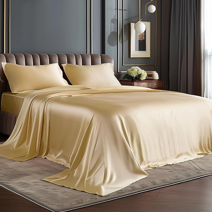 BEDELITE Satin Sheets Queen Size Bed Set, Luxury Soft Champagne Silky Sheets by BEDELITE