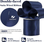 HUIHUANG Navy Blue Satin Wired Ribbon 2.5 inch Navy Wire Edge Christmas Ribbon - Image 2