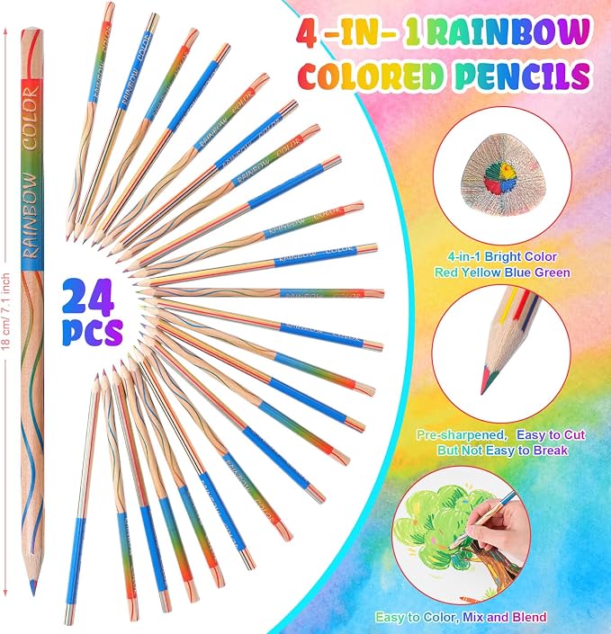 Pajean 48 Pcs Mini Tie Dye Notepads Multicolor 4-in-1 Rainbow Pencils Spiral - Image 2