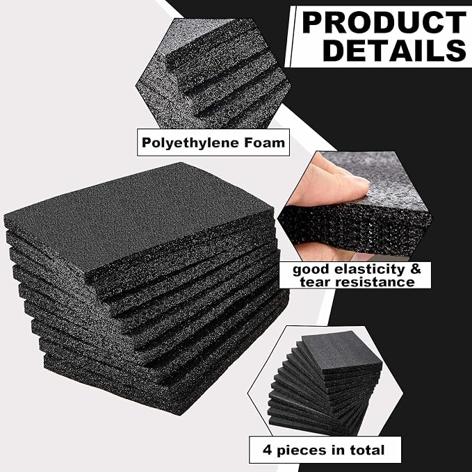 Frienda 4 Pcs 12" x 8" x 2" Polyethylene Foam Sheet Thick Black Packing Foam - Image 3