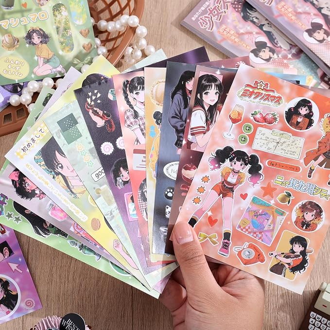Girl's Japanese Retro Sticker Book, Anime Showa Girl Theme - Image 4