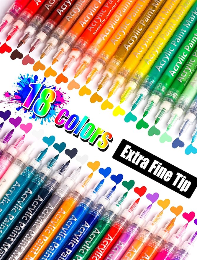 18 Color Extra Fine Tip Paint Pens by CoogertPaintPens