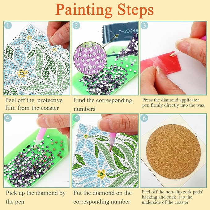 Gemozaic 8PCS Flowers Diamond Art Coasters Kits, Simple Floral Diamond Painting - Image 7