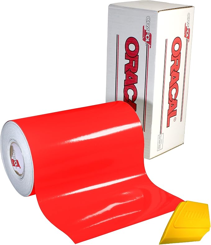 ORACAL 6510 Fluorescent Red Cast Vinyl Wrap 12" x 30" Roll Including Hard by Orafol