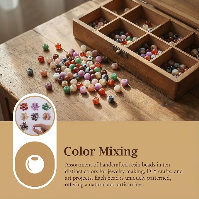 Pndeyo 100pcs Round Acrylic Beads, Large Hole Hair Beads, Mixed Color | 12mm - Image 3