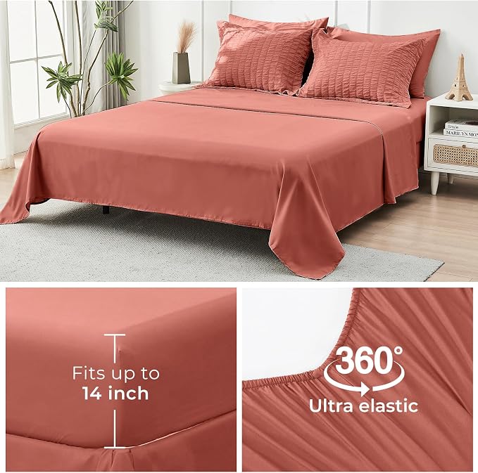 HYMOKEGE Coral Twin Comforter Set Seersucker 5 Pieces, All Season Luxury Bed in - Image 7