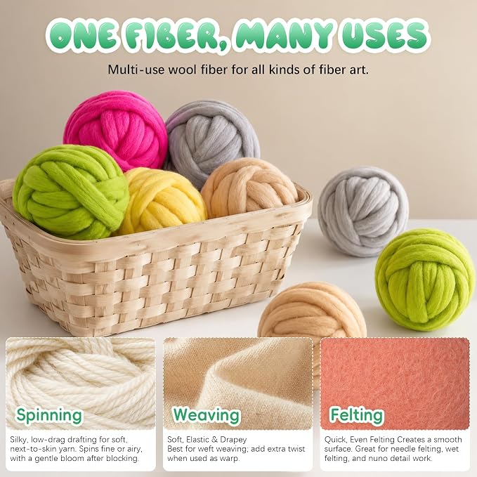3.53oz Wool Roving: Needle Felting Wool White Roving Wool Felting Supplies Pure - Image 5