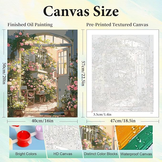 Paint by Numbers Kit for Adults, Rose Garden DIY Painting Kit, 16x20 Inch | - Image 3