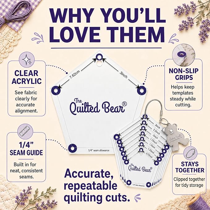 The Quilted Bear Circle Quilting Templates – 8 Clear Non-Slip Acrylic Quilt - Image 5
