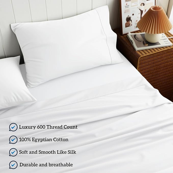 Cotton Flat Sheets Only, 600 TC 100% Cotton Flat Sheet Top Sheet Only, Queen - Image 2