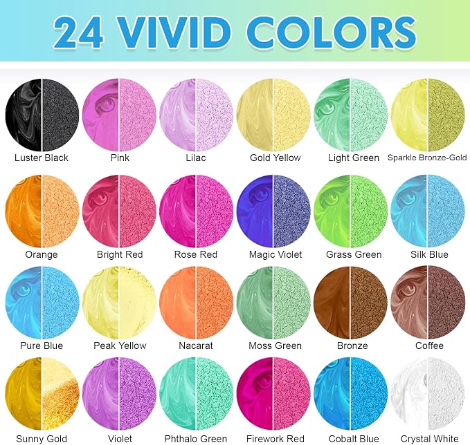 CHANGTIKEJI Mica Powder，24 Colors - 10g/Bottle of Natural Pigment Powder - Image 3