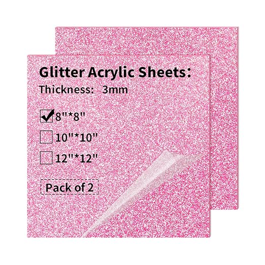 2 PCS 8 x 8 inch Glitter Colored Plexiglass Acrylic Sheets by gdhwcxl