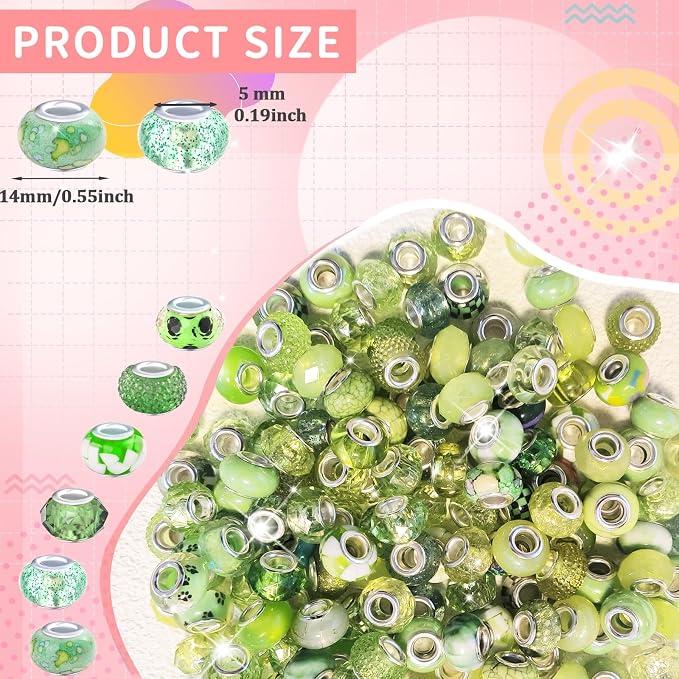 Large Hole Beads Spacer Beads Green Assorted European Craft Big Beads Large - Image 2