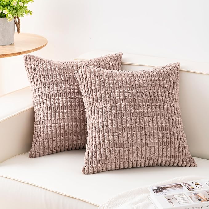 Aegero Pack of 2 Corduroy Decorative Throw Pillow Covers 20x20 Inch Soft by Unknown
