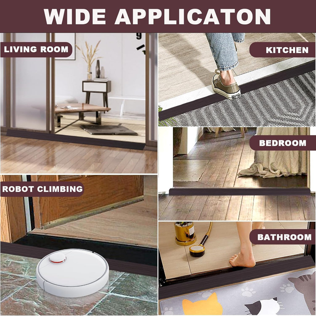 Vinyl Door Threshold Flooring Transition Strip Self Adhesive Carpet Edging Strip for Laminate Doorway Edge Threshold from 2/5" to 3/5" (Black Walnut Wood Grain, 10 Ft)