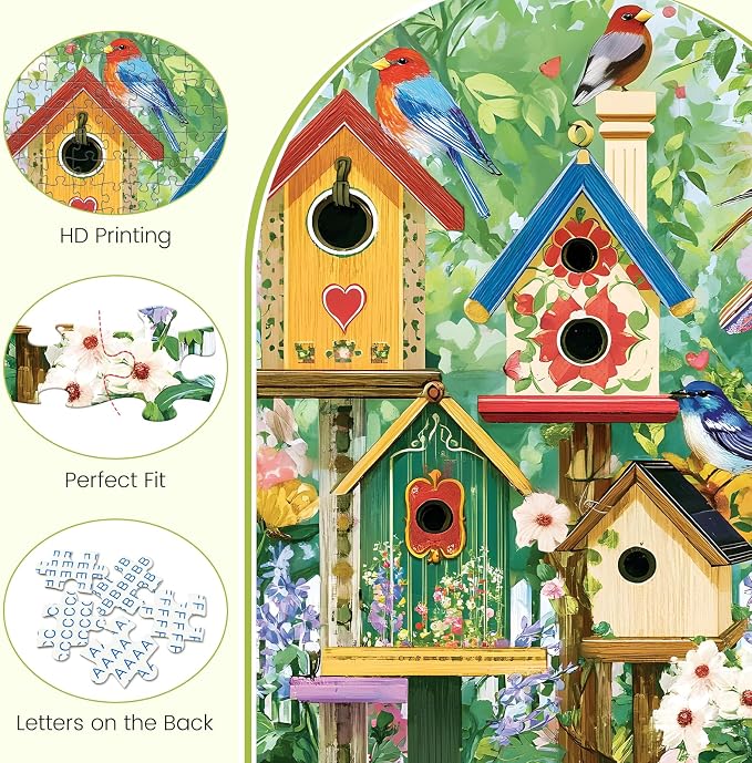 500 Piece Puzzle for Adults, Colorful Birdhouses 500 Piece Puzzle, Vibrant - Image 3