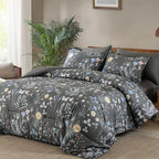 Yiran 7 Piece Grey Floral Comforter Set King Size, Botanical Flowers Bed in a - Image 2