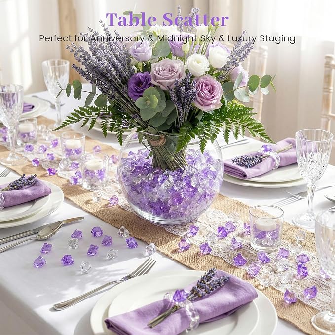 DomeStar 150PCS Fake Ice, Vase Filler Purple Fake Diamonds Plastic Clear Gems - Image 4