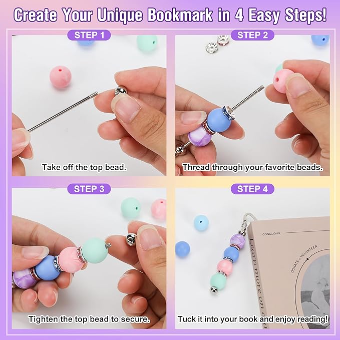 HOMAR 88pcs Beadable Bookmarks DIY Beading Bookmark Craft Kit, Bookmarks - Image 3
