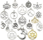 100g Craft Supplies Antique Silver Yoga OM Lotus Flower Charms by WOCRAFT