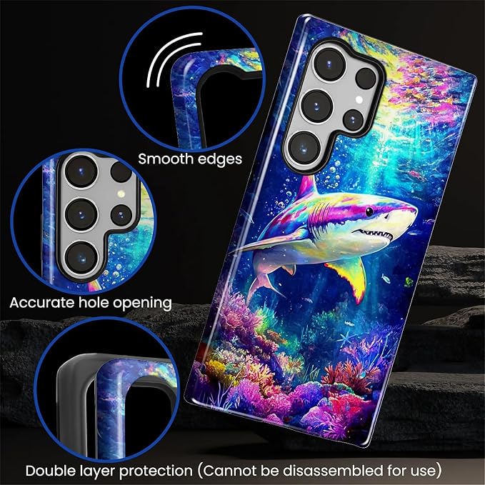 for Samsung Galaxy S24 Ultra Case, Colorful Ocean Sharks Pattern Glossy 2 in 1 - Image 5